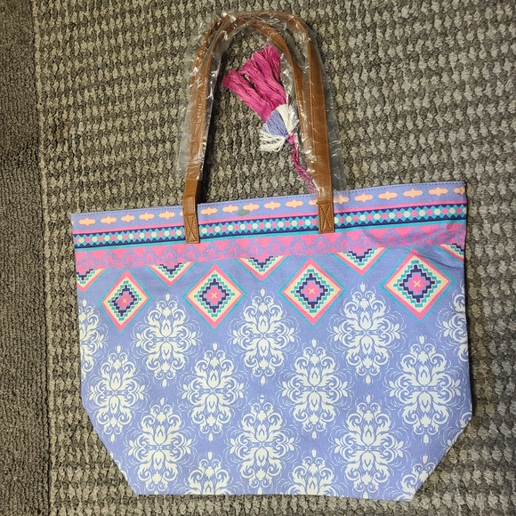 Coldwater Creek Handbags - Coldwater Creek‎ Blue and Pink Geometric Tote